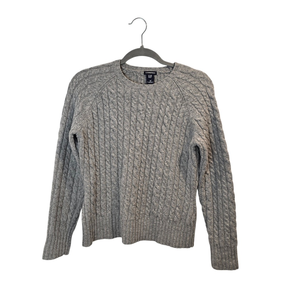 Gap Cable Knit Sweater Womens‎ Medium Gray Vintage Lambswool Stretch